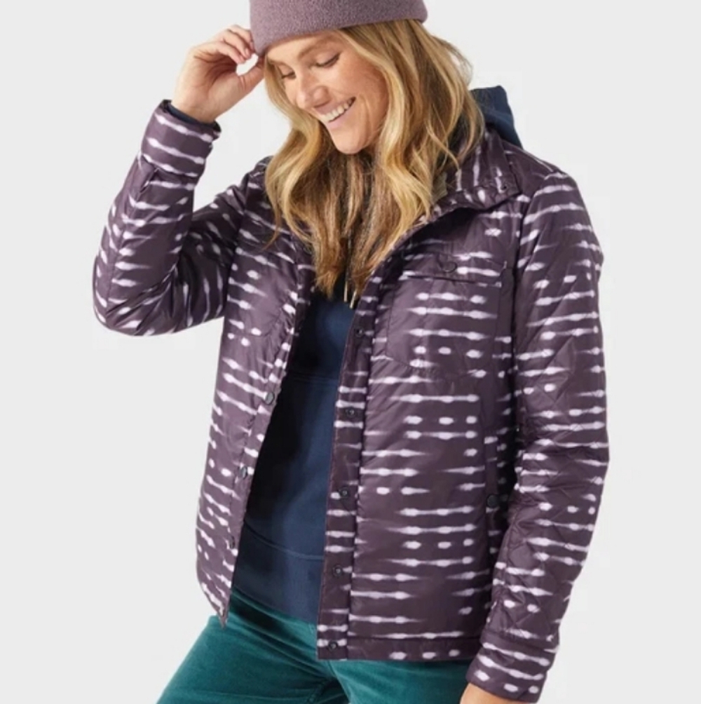 Stio Women's Skycrest Insulated Snap Shirt Huckleberry Jam Shibori Dye Dots